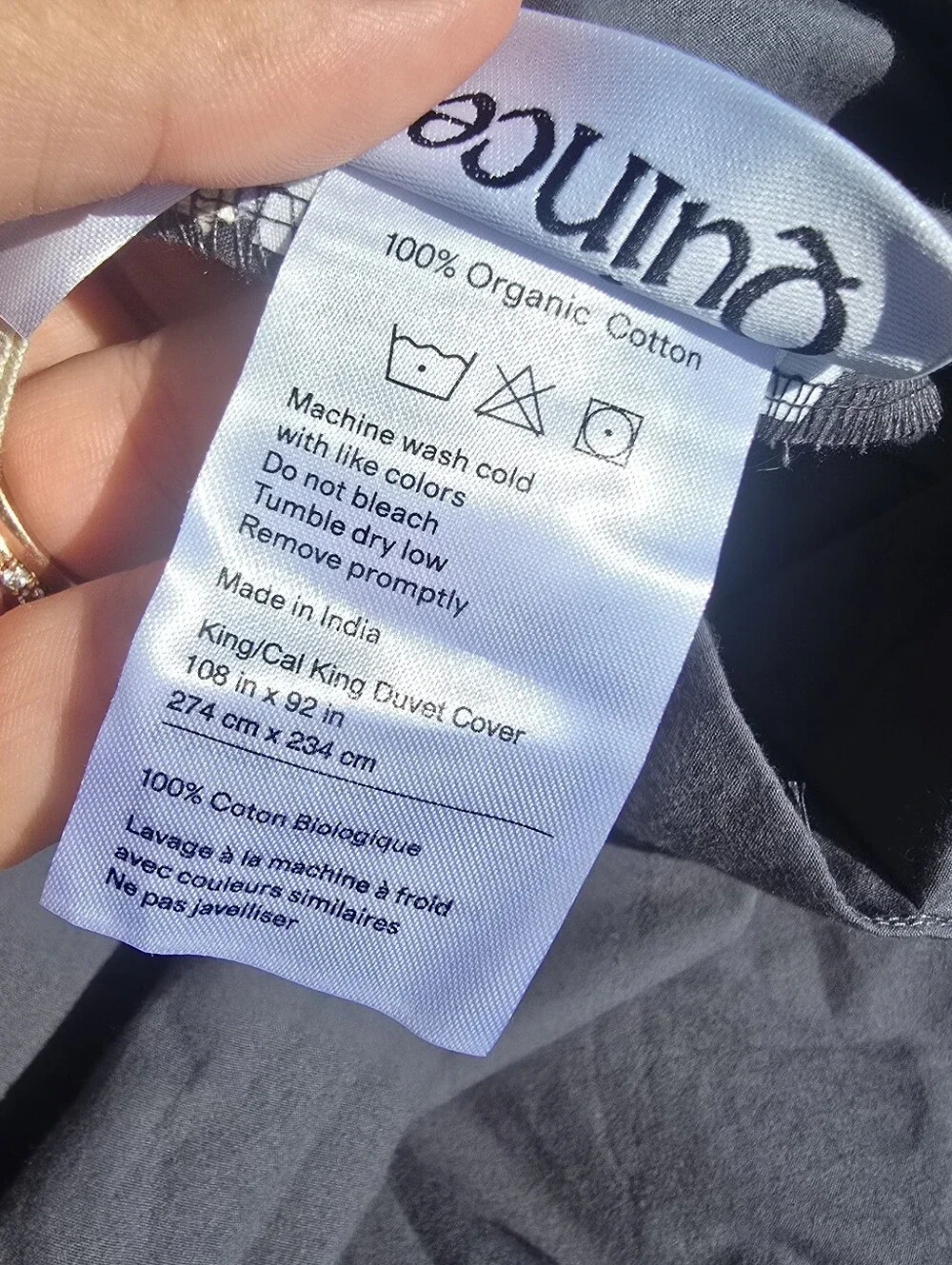 Quince Organic Brushed Cotton Duvet Cover King/Cal-King Nightfall Dark Gray